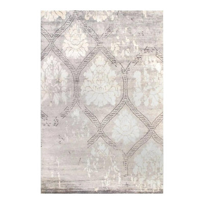 No Pattern and Not Solid Color Handmade Rectangle 6'2" x 9'1" Cotton/Wool Area Rug in Gray/Beige