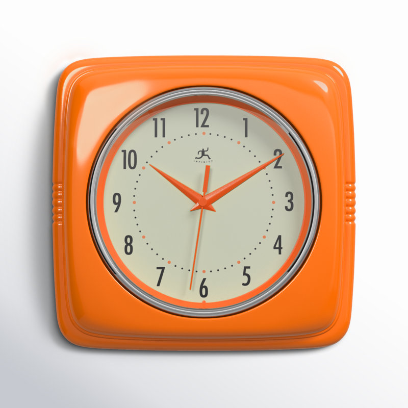 Orrwell Square Plastic Wall Clock 9.25 Inches, Orange