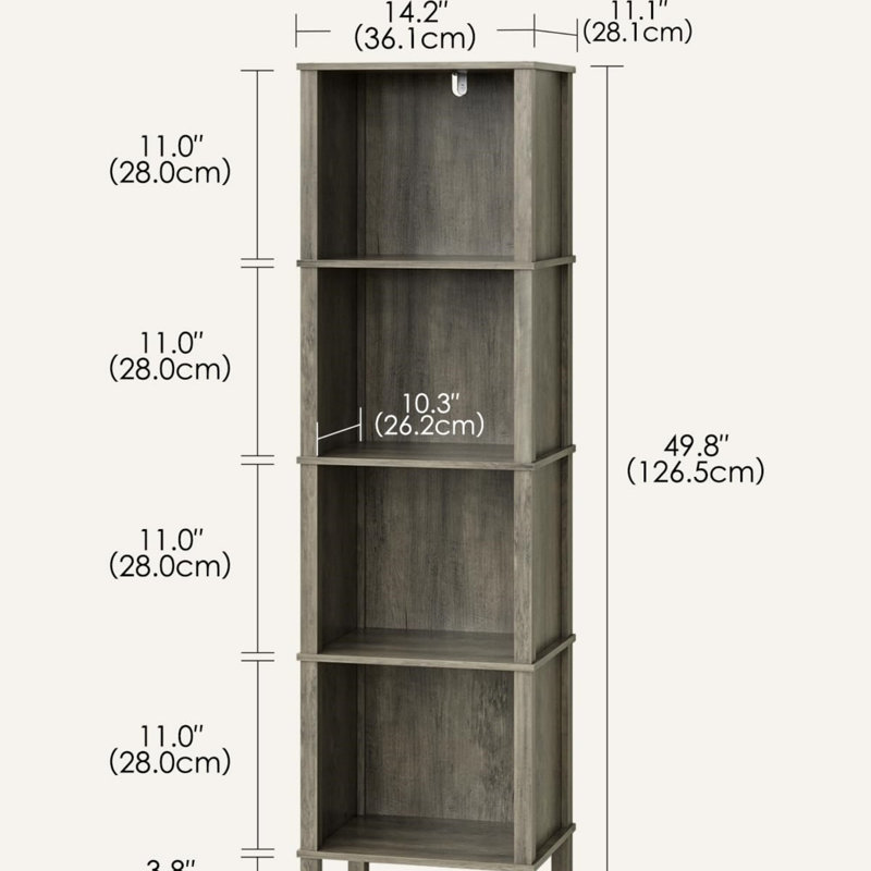126.5cm H x 36.1cm W Standard Bookcase, Grey