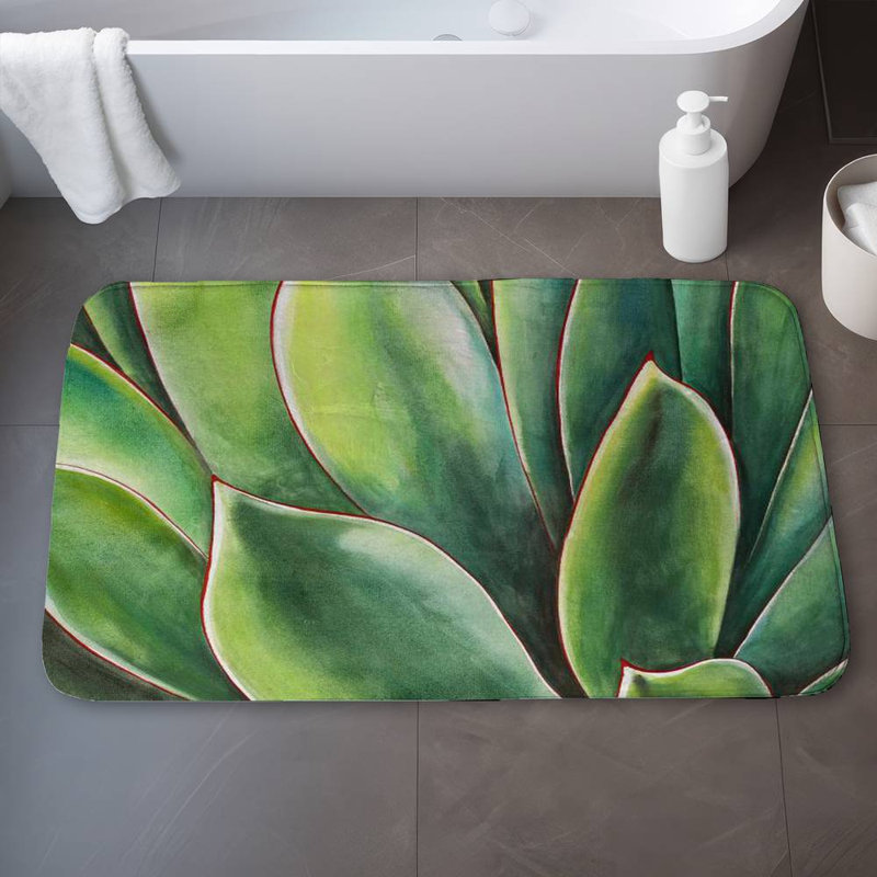 Watercolor agave plant Bath Mat with Non-Slip Backing - Quick Dry Memory Foam Bathroom Rug - Absorbent - Modern Plush Spa-Style - Machine Washable