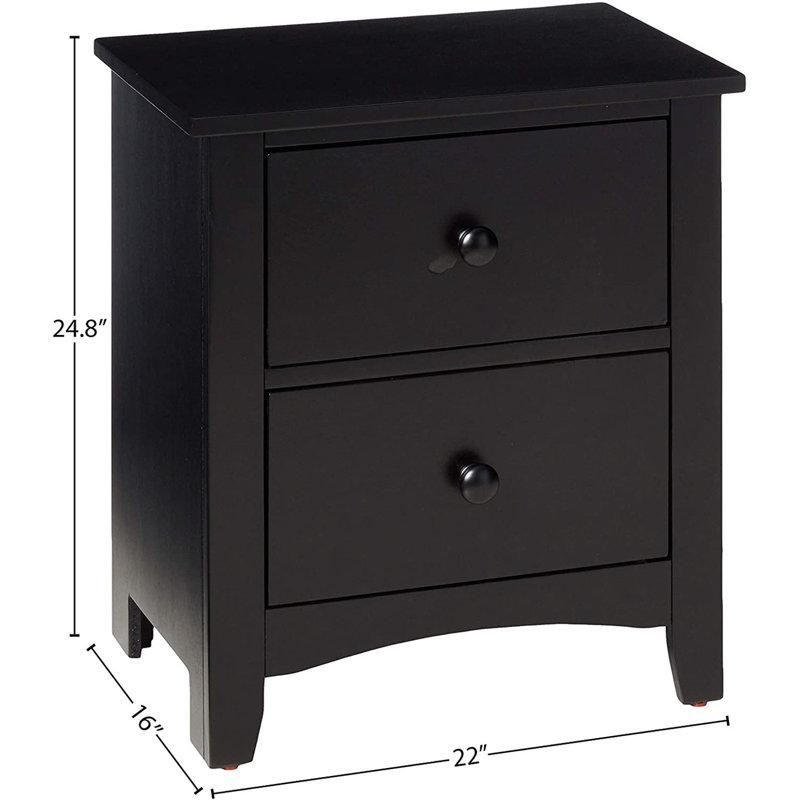 Table de chevet moderne à 2 tiroirs Dail, Noir