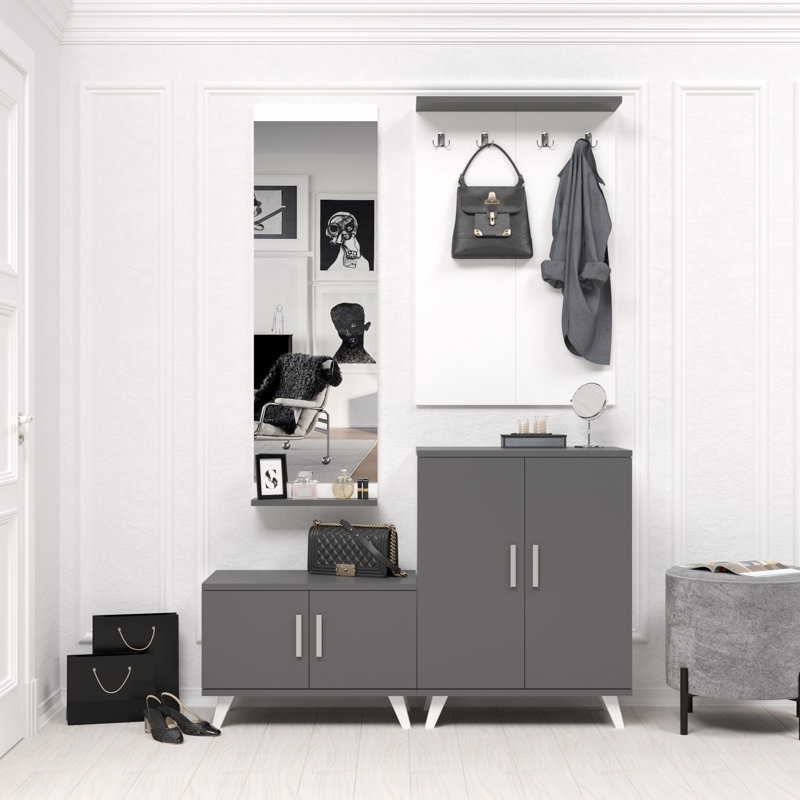 Arbre d'entrée Jacquelyn avec rangement pour chaussures, Gris anthracite / blanc