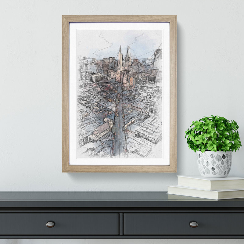 Downtown San Francisco - Picture Frame Painting Print, 63cm H x 45cm W x 2cm D, Oak Framed