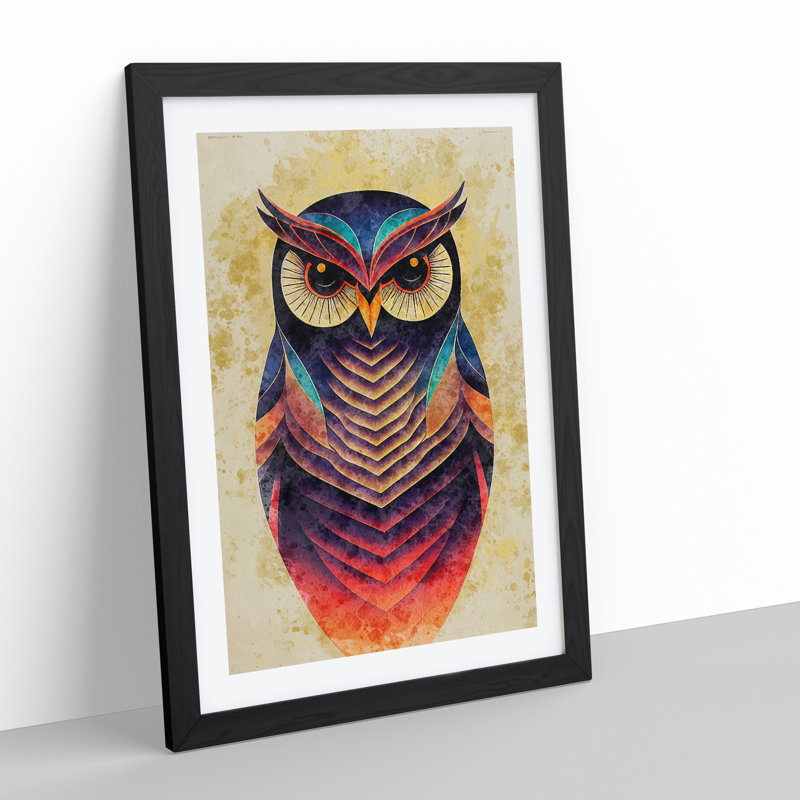 Owl In Watercolour No.2 - Single Picture Frame Painting, 64cm H x 46cm W x 2cm D, Black