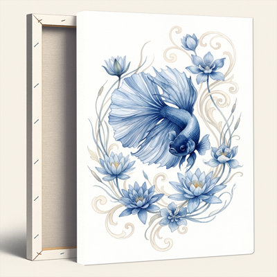 Blue Fish Canvas Wall Art Oil Painting Print Set Of 1