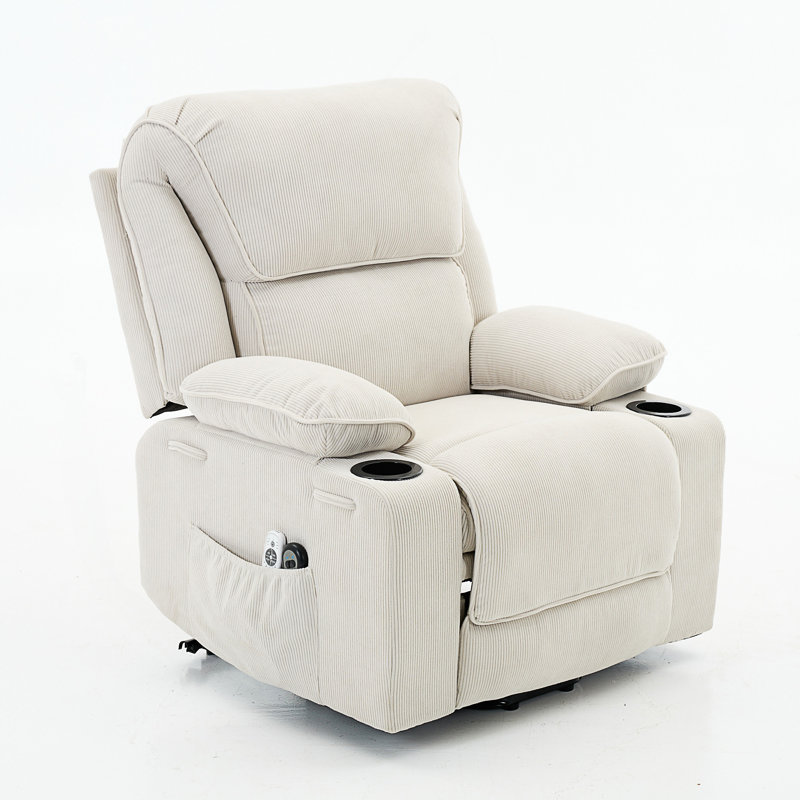 Fauteuil inclinable chauffant et massant télécommandé, Ivoire ivoire