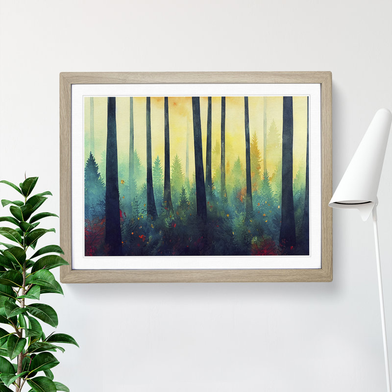 Luxurious Colourful Forest - Single Picture Frame Painting, 46cm H x 64cm W x 2cm D, Oak
