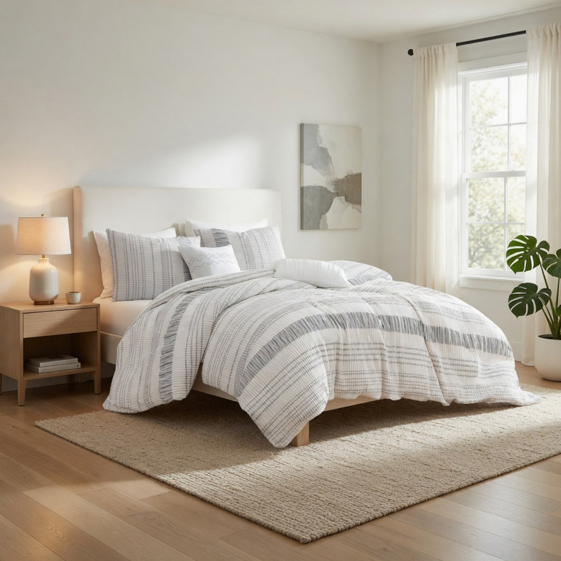 Gray/White Microfiber 6 Piece Duvet Cover & Insert Set, King Duvet Cover & Insert + 5 Additional Pieces