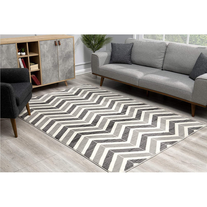 Tapis gris en polypropylène tissé à la machine 7 pi 9 po x 10 pi 9 po Zuriana