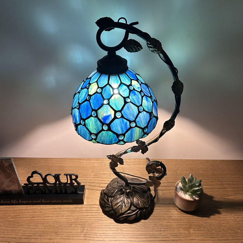 Lampe de table Tiffany avec ampoules à DEL en cristal de verre teinté bleu l 11 po x P 8 po x H 21 po