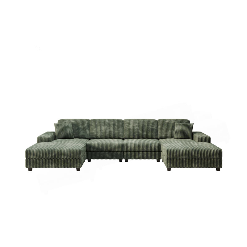 Canapé convertible combiné en forme de U, tissu velours côtelé, canapé moderne confortable de grande taille à 4 places, fauteuil double salon