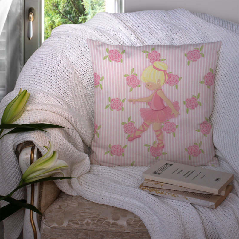 Coussin intérieur/extérieur à points ballerine head, 14 po x 14 po, Rose / Jaune