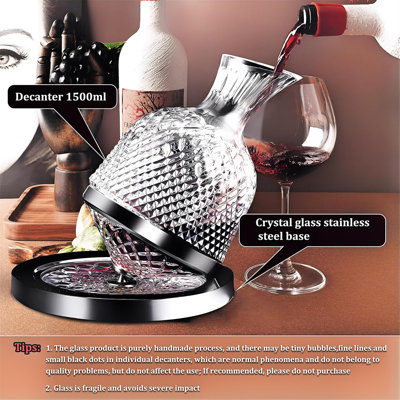 Red Wine Decanter 50Oz/1500Ml, 360° Rotating Decanters