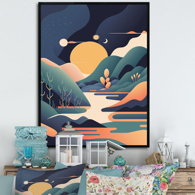«Graphic Mountain Trees in Orange and Blue II», reproduction sur toile