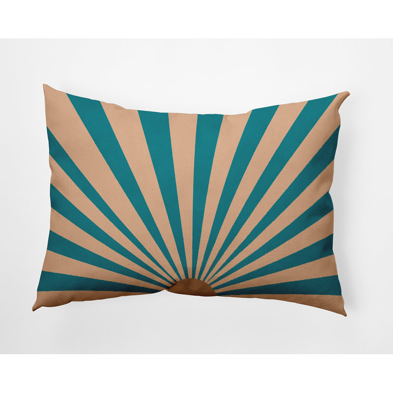  Housse et insert de coussin rectangulaire en polyester pour l'intérieur et l'extérieur, Lapis lazuli / abricot géométrique