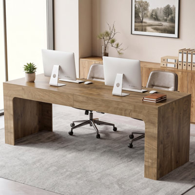 Bureau d'ordinateur extra large de 78,7 pouces pour deux personnes, bureau d'écriture moderne de style ferme pour bureau à domicile, grand poste de travail pour deux écrans et ordinateurs portables