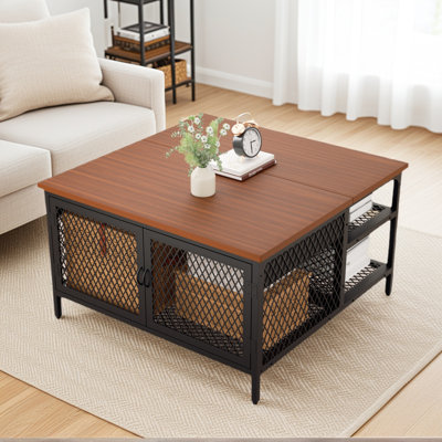 Table basse à plateau relevable de 31,5 po avec rangement, finition noire et noyer