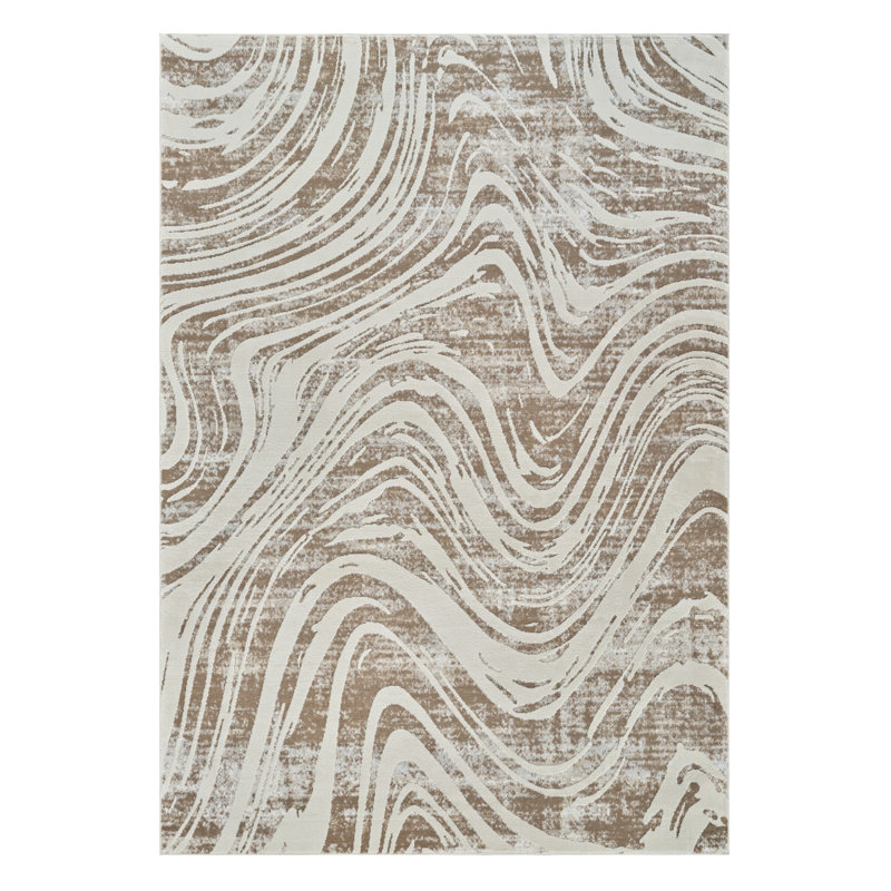 Beige and Brown Abstract Distressed Area Rug