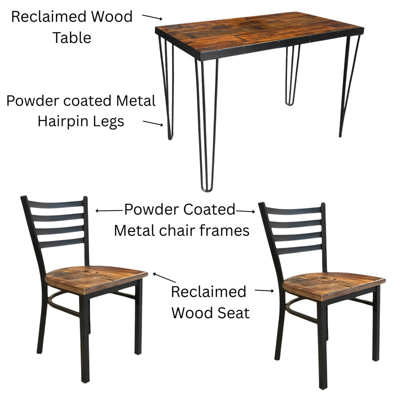 Ensemble de salle à manger avec 2 chaises Industrial Farmhouse Loftline, H 29,5 po x L 48 po x l 24 po
