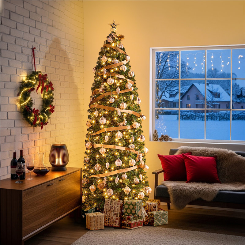 Arbre de Noël 7,5 pi avec lumières DEL blanc chaud pré-installées