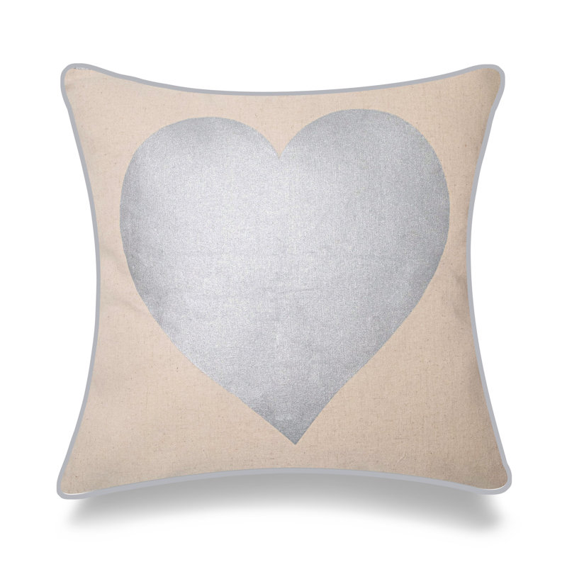 Love Linen Pillow Cover, 18"W x 18"L, Silver/Heart, Pillow Cover Only - No Insert