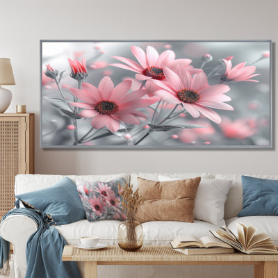 Rose, gris, botanique, beauté, marguerites I - marguerites, art mural, salon