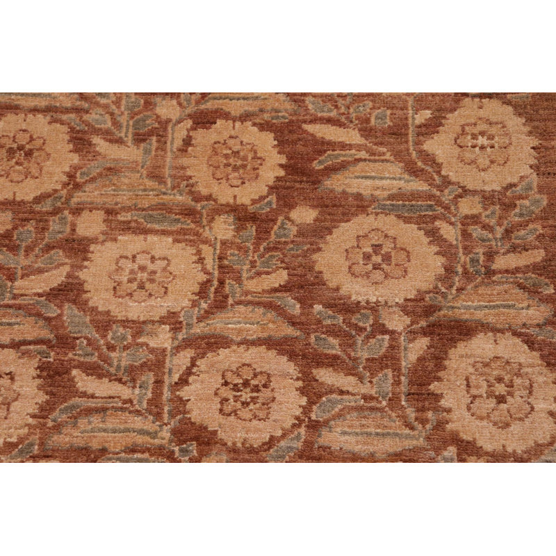 Tapis brun / rouge en laine noué à la main de style oriental rectangulaire 8 pi 1 po x 9 pi 10 po Baccio