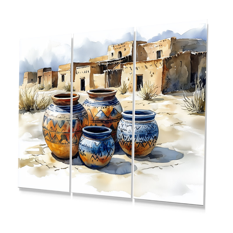 Ensemble d'art mural brun, désert africain, poterie II - Boho, Métal métal, H 28 po x l 36 po x P 1 po