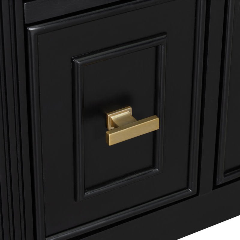Meuble-lavabo noir autoportant de 24 po avec lavabo, armoire en bois massif / panneau de fibres à densité moyenne, tiroirs rabattables et standards, tablette réglable