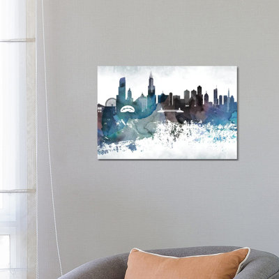 Chicago Bluish Skylines - Wrapped Canvas Print