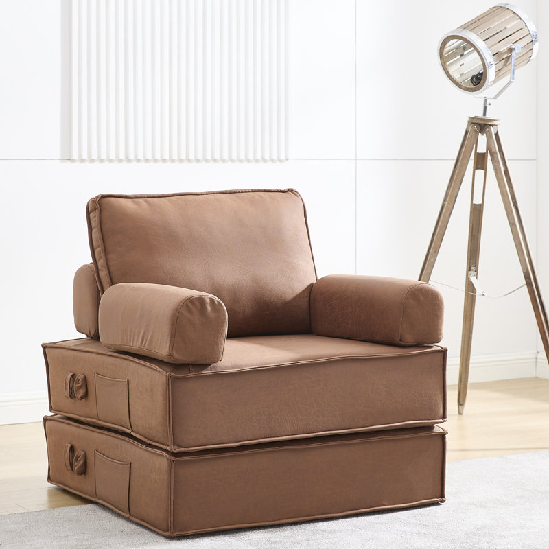 36'' Single Sofa Bed With Chamois Leather, Brown