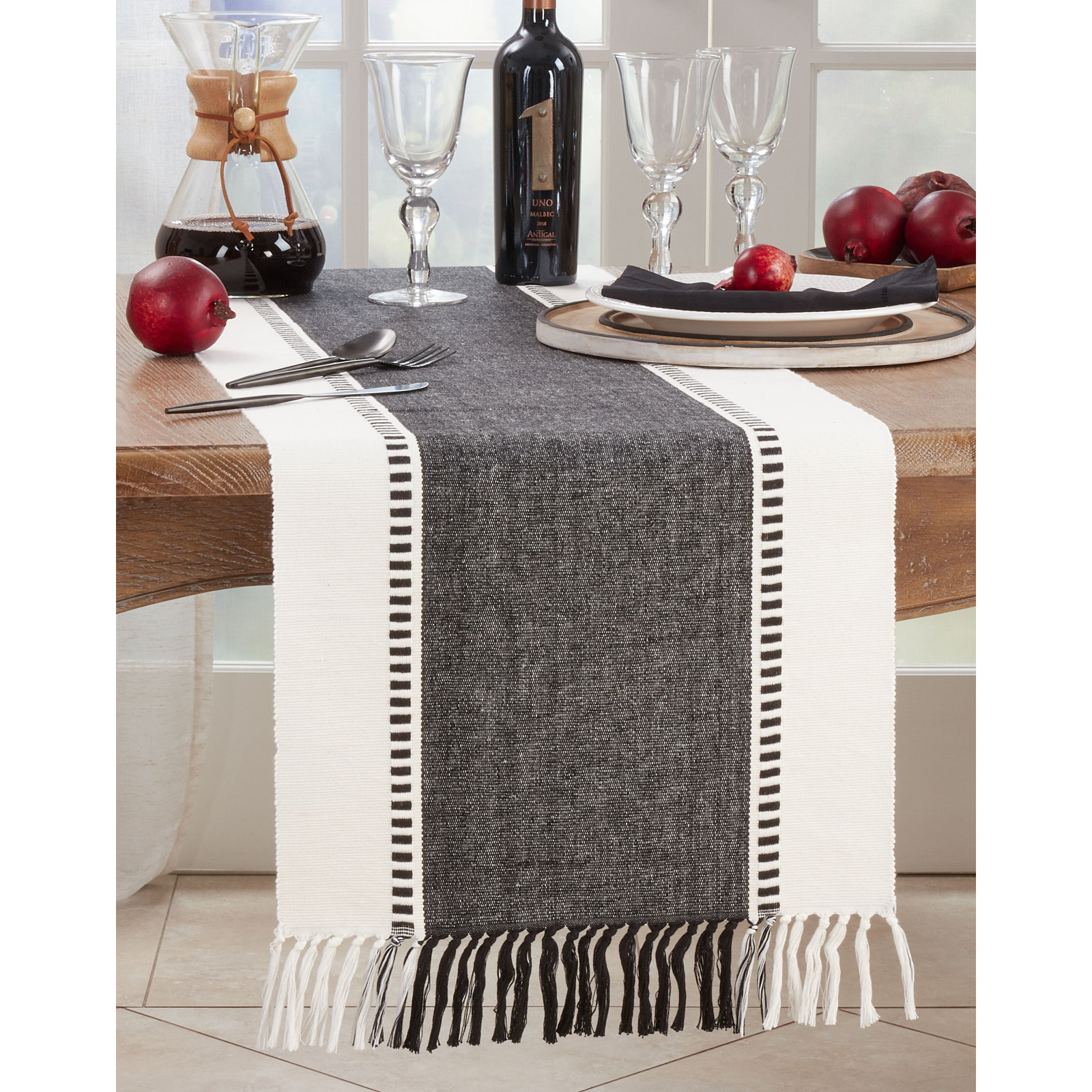 Sonny Collection Geometric Table Runner, Black