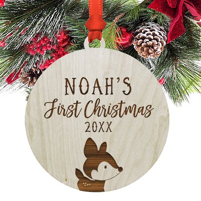 Personalized Baby's First Christmas Woodland Deer Ball Ornament -  The Holiday AisleÂ®, 6C7ED21EFF324C06BD27FFA611BBCD83