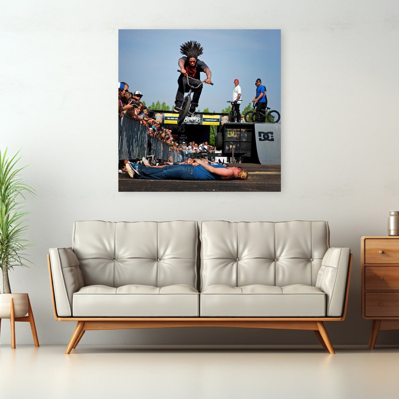 Bmx Rider In Flight, paysage contemporain abstrait, reproduction d'art mural, H 48 po x l 48 po