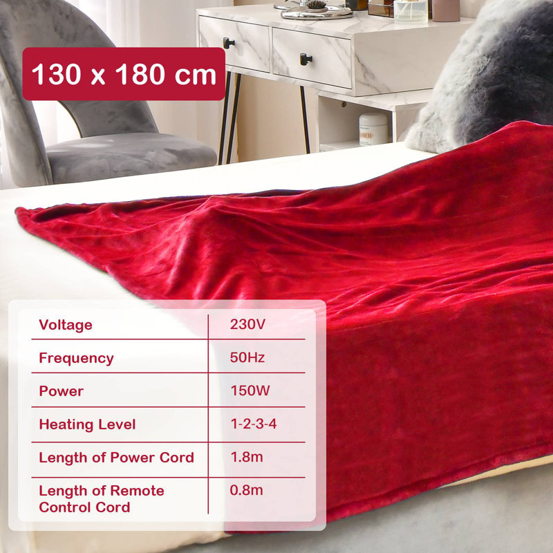 Ingomar Heated Blanket, 130 x 180 Cm, Red