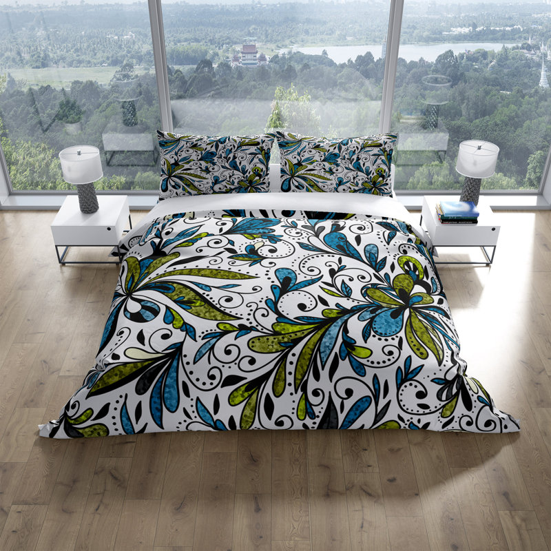 Polyester Floral Duvet Cover, Queen Duvet Cover + 2 Shams
