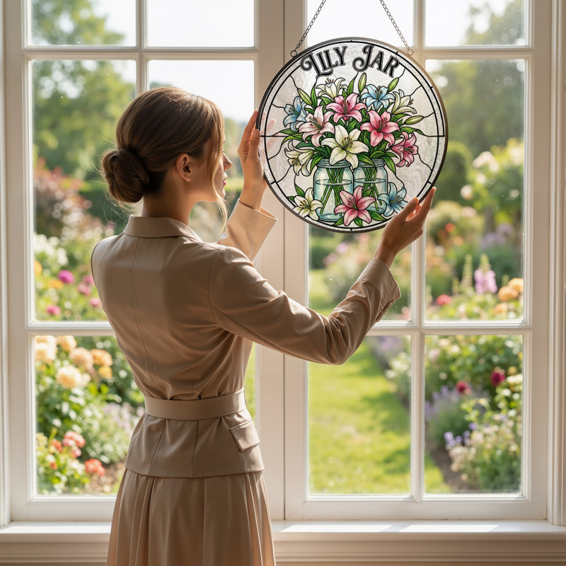 Panneau de vitrail en verre coloré 12 "H Lily, H 12 po x l 12 po