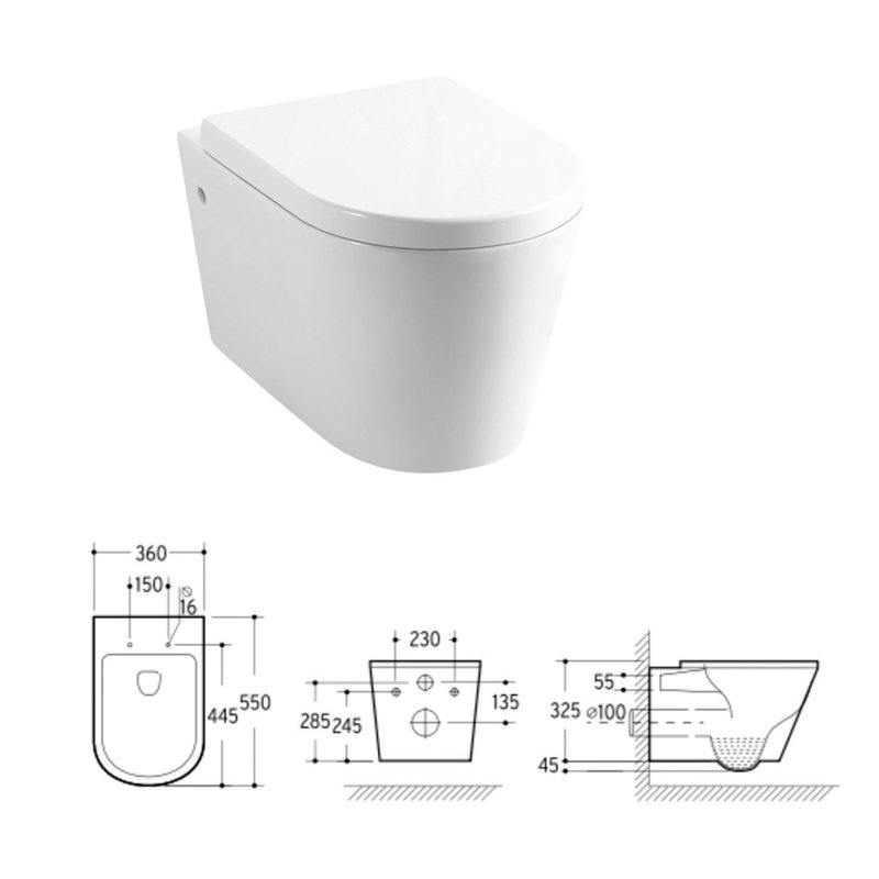 White Stone LPF Elongated Wall Mounted Kit (Seat Included)