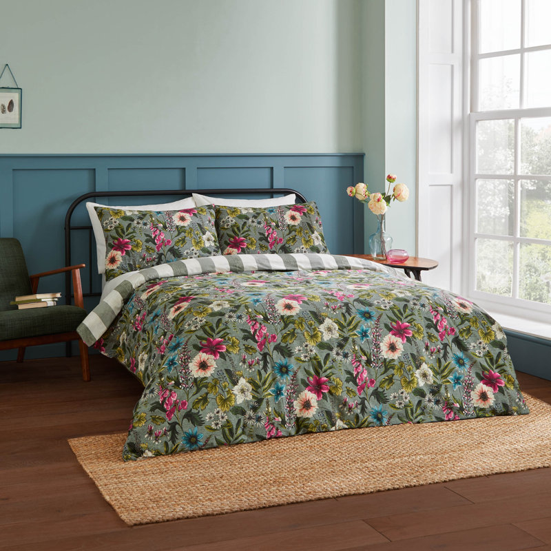 Hidcote Manor Botanical Cotton Blend Floral Duvet Cover Set with Pillowcases Included
