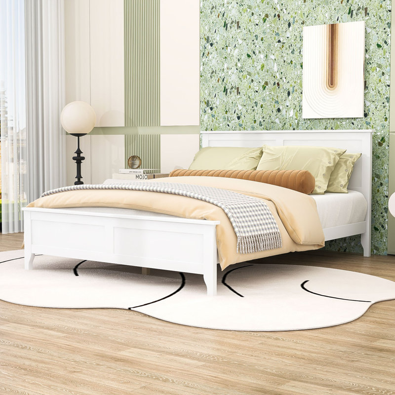 Lit plateforme en bois avec tête de lit, Blanc, Grand lit