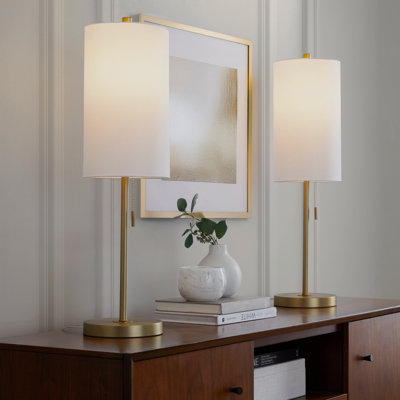 Lampe de buffet en métal avec USB en métal doré et abat-jour en lin blanc - ensemble de 2