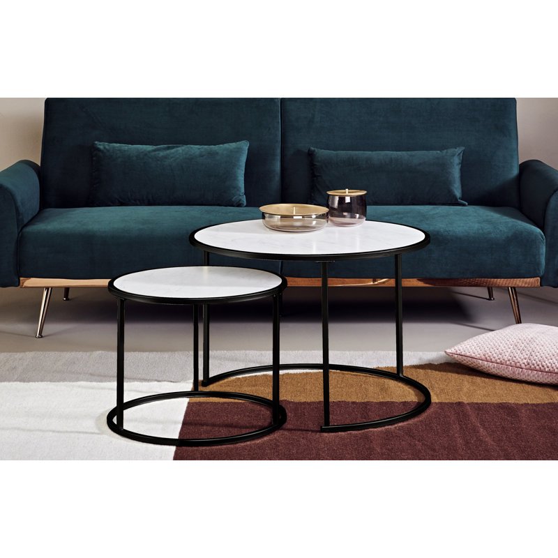 Adira 2 - Piece Living Room Table Set, Black, Marble White