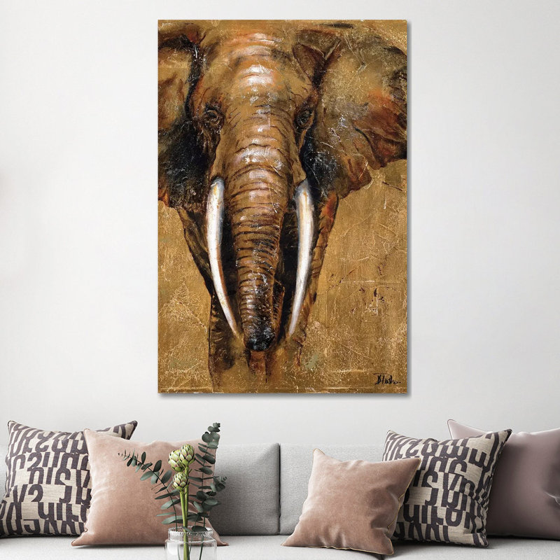 Gold Elephant by Patricia Pinto - Print on Canvas, 101.6 cm H x 66.04 cm W x 1.91 cm D, No Framed