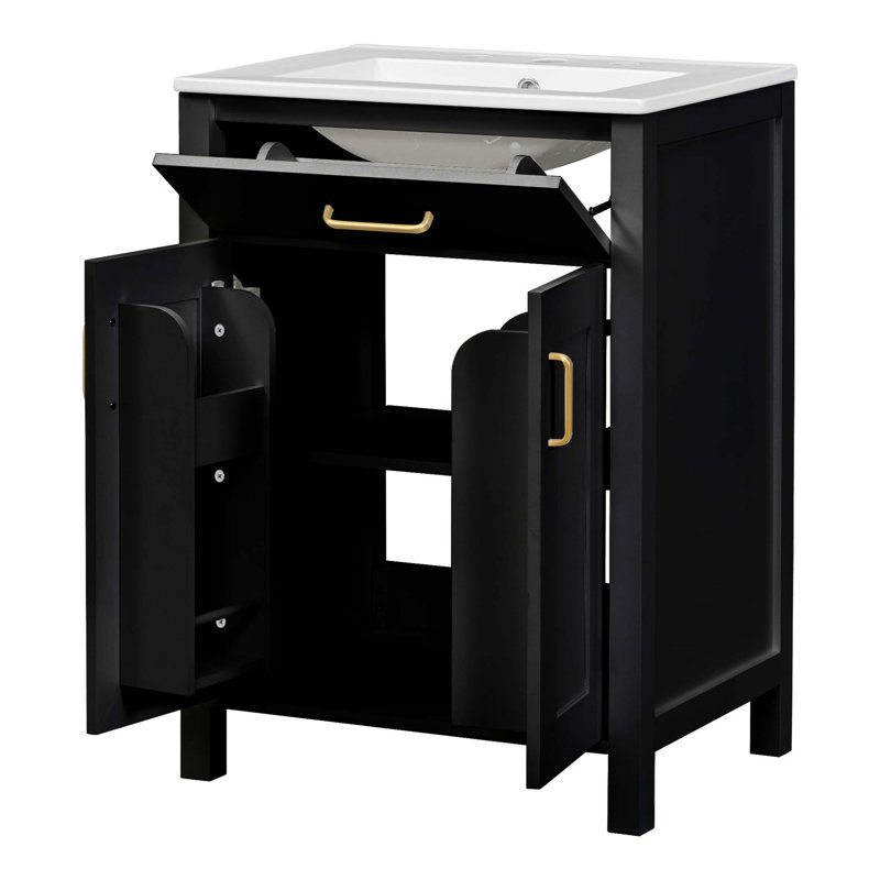 Ensemble de meuble-lavabo 24 po avec lavabo en céramique, conception luxueuse peu encombrante et 2 portes à fermeture douce pour les salles de bain modernes