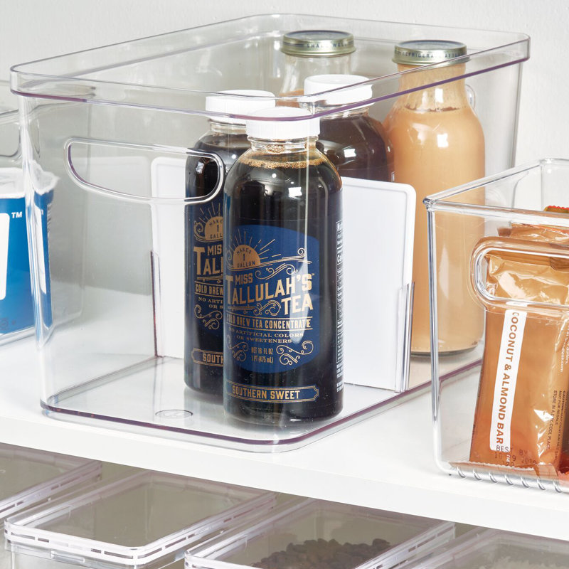 iDesign Crisp Divided Organizer Bin with Handles, 8" x 8" x 12", Clear/Matte White