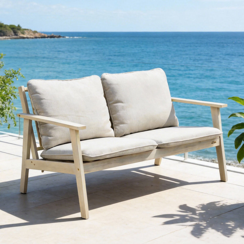 Baryn 50.39" Wide Acacia Outdoor Loveseat With Cushions