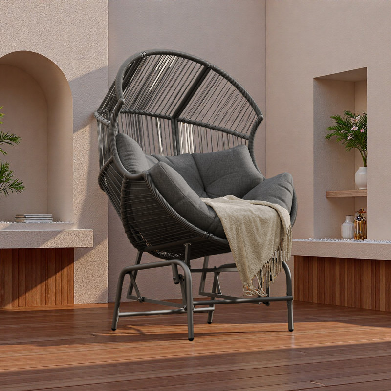 Fauteuil oscillant d'extérieur en osier, Gris