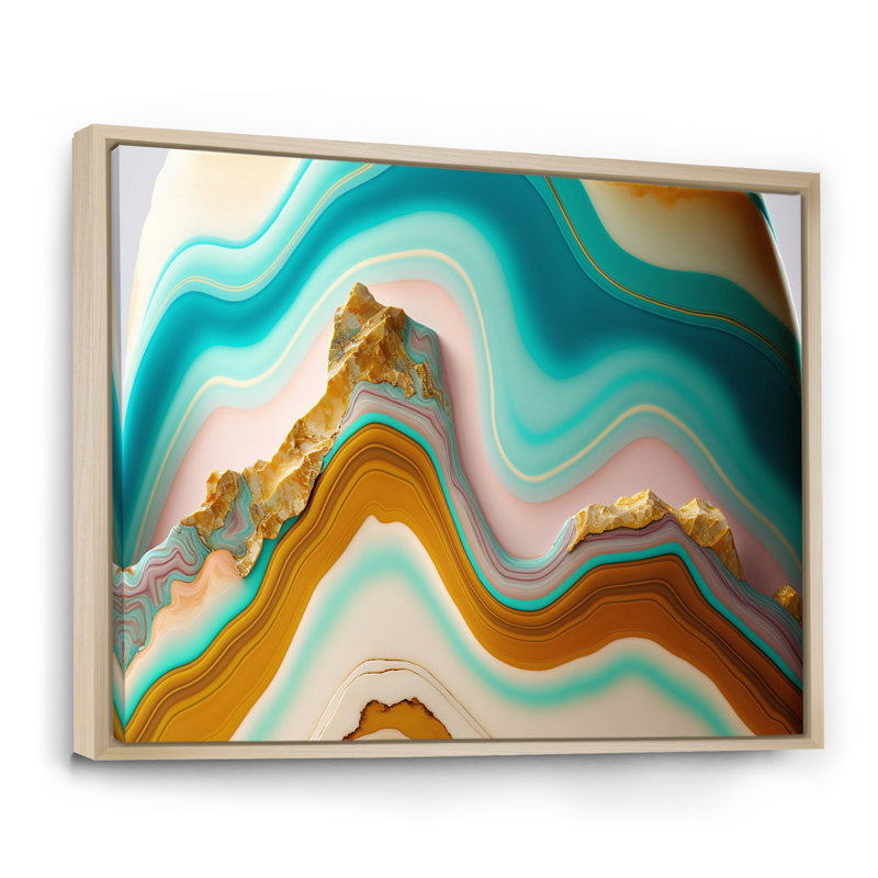 Liquide Harmony agate turquoise sur toile, H 24 po x l 32 po, Cadre naturel flottant