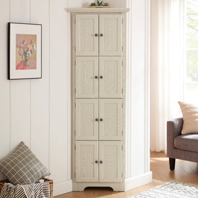 Armoire de rangement 4 niveaux à 4 niveaux avec 8 portes, armoire de coin et tablettes, armoire de maison de campagne pour la salle de bain, le salon, la cuisine