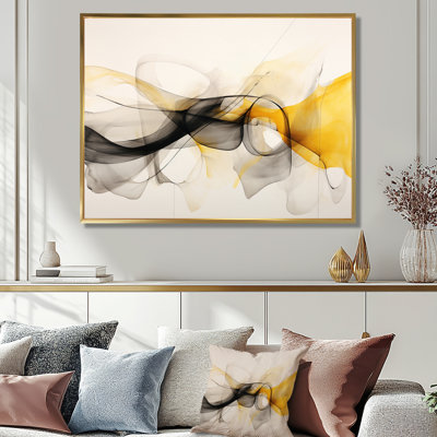 Mariage de noir et jaune - art mural abstrait à l'encre liquide